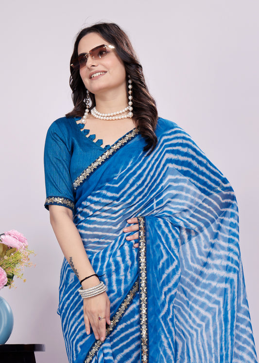 Leheriya saree with lace boder