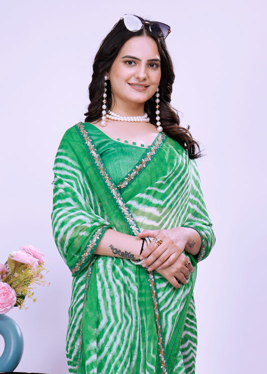 Leheriya saree with lace boder