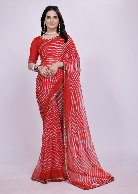 Leheriya saree with lace boder