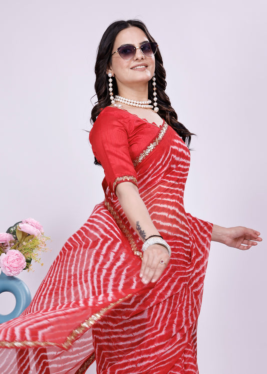 Leheriya saree with lace boder