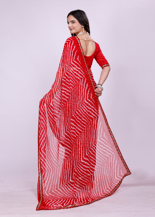 Leheriya saree with lace boder