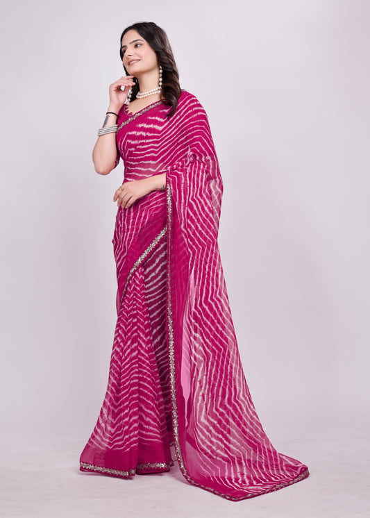 Leheriya saree with lace boder