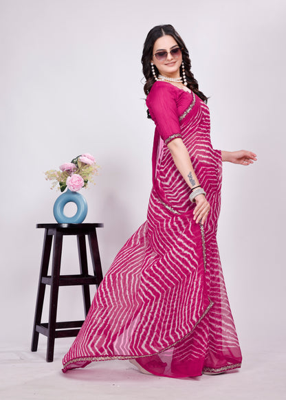 Leheriya saree with lace boder