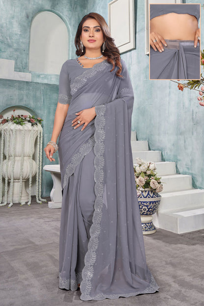 Stone work boder georgette saree