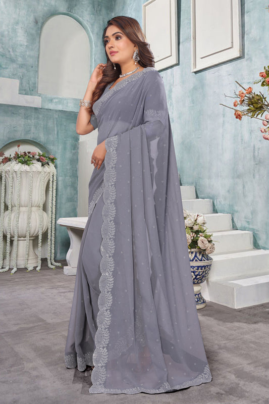 Stone work boder georgette saree