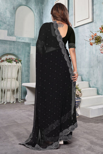 Stone work boder georgette saree