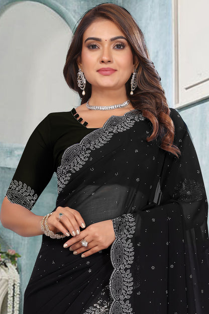Stone work boder georgette saree
