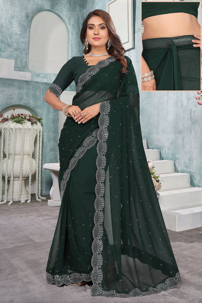 Stone work boder georgette saree