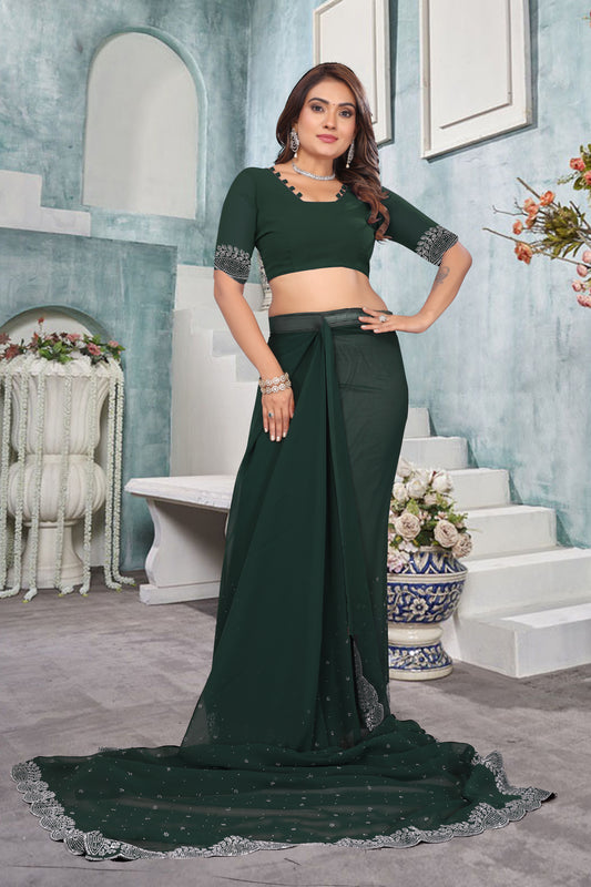 Stone work boder georgette saree