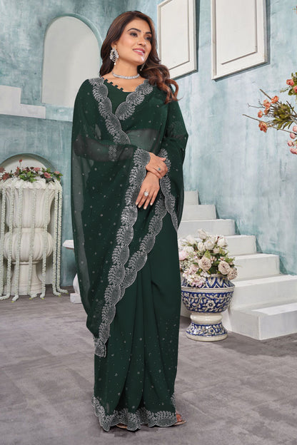 Stone work boder georgette saree