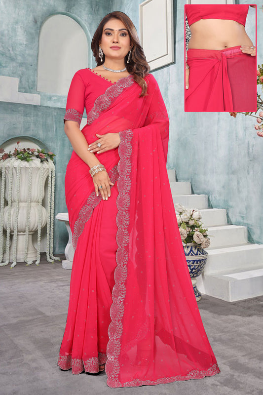 Stone work boder georgette saree