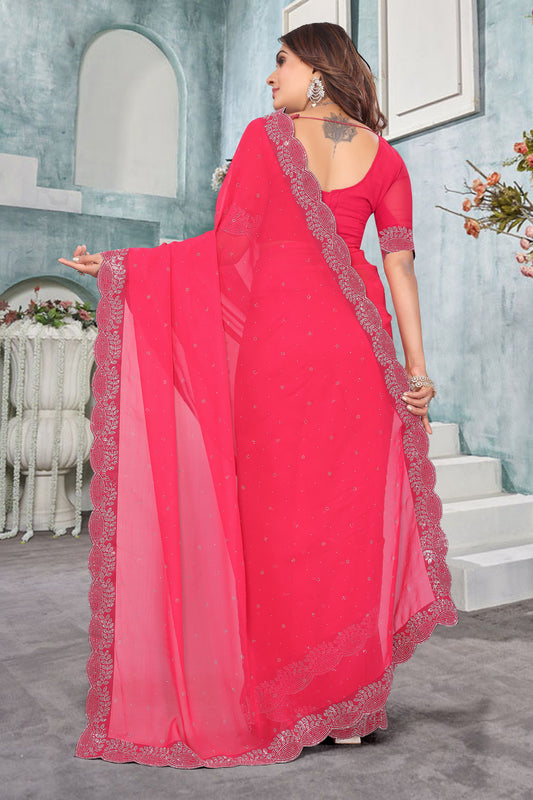 Stone work boder georgette saree