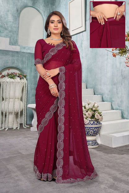 Stone work boder georgette saree