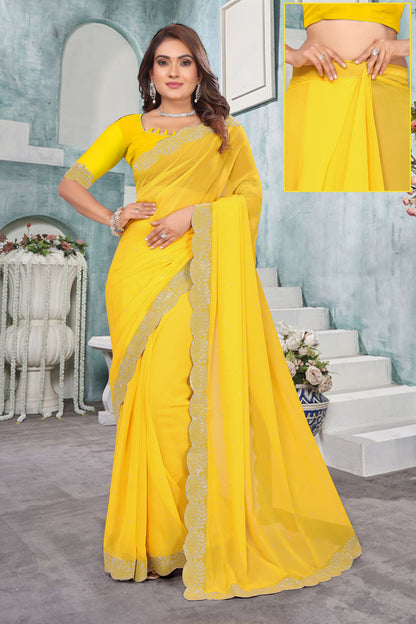 Stone work boder georgette saree