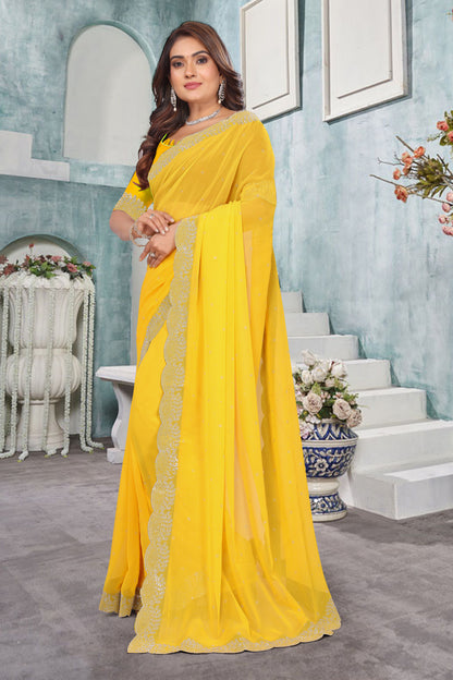 Stone work boder georgette saree