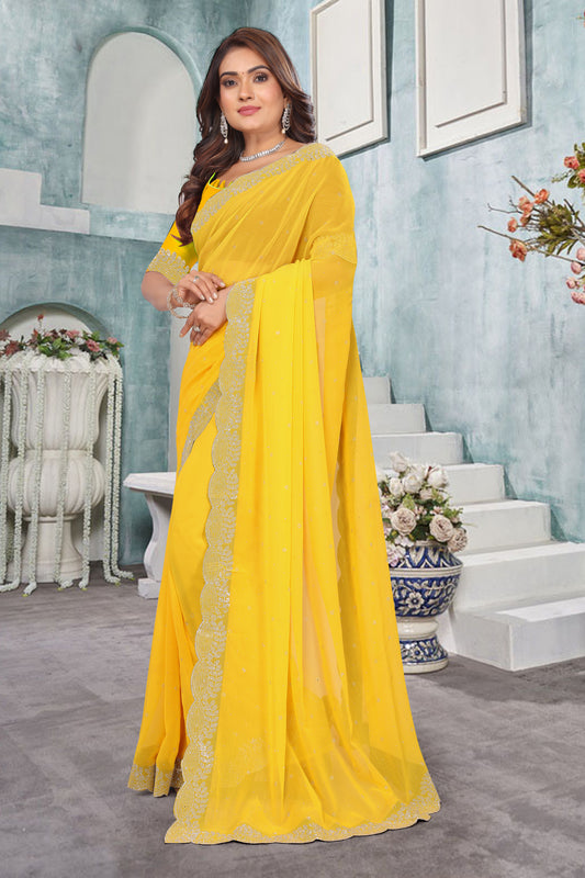 Stone work boder georgette saree