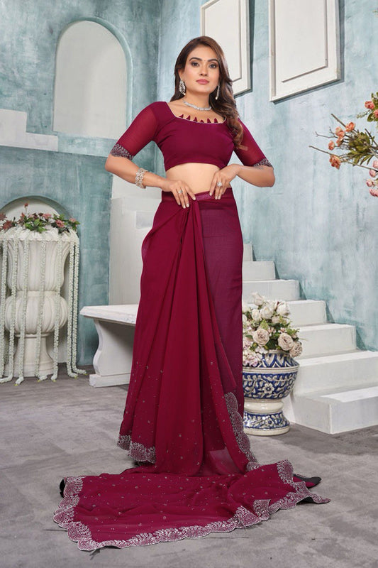 Stone work boder georgette saree