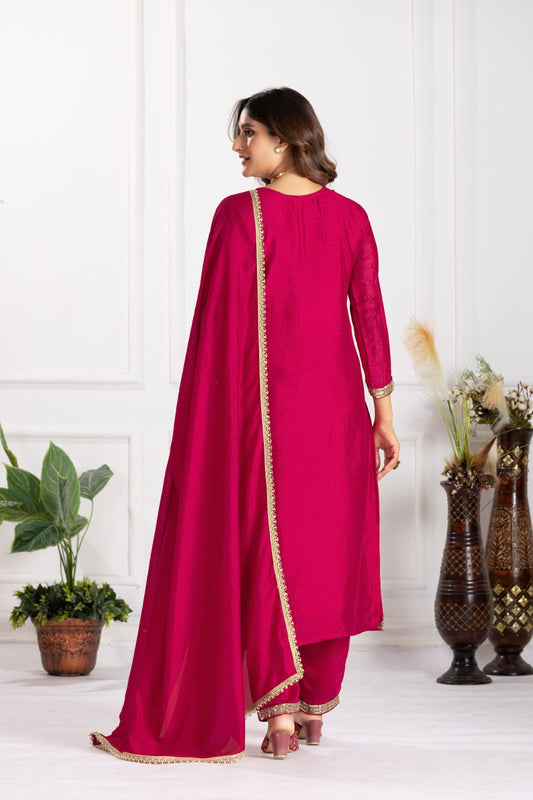 Copper Thread Work Straight kurta With Trousers & Duppata