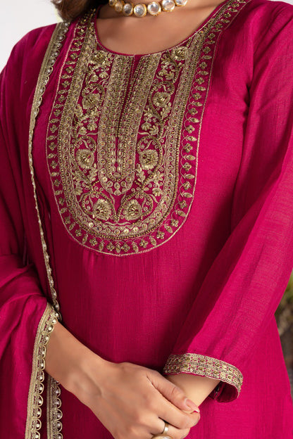 Copper Thread Work Straight kurta With Trousers & Duppata