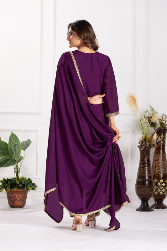 Copper Thread Work Straight kurta With Trousers & Duppata