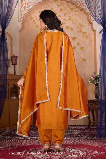 Copper Thread Work Straight kurta With Trousers & Duppata